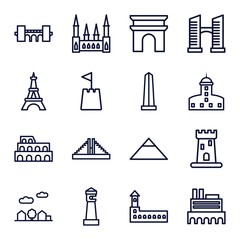 Set of 16 landmark outline icons