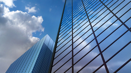 Fototapeta na wymiar Hochhaus mit Wolkenspiegelung