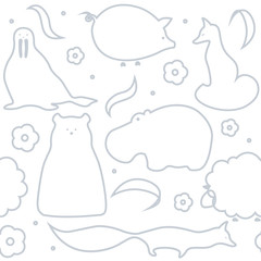 Vector pattern of flat animals seamless background.