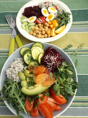Buddha Bowl. The concept of a healthy vegetarian diet. Two different variants