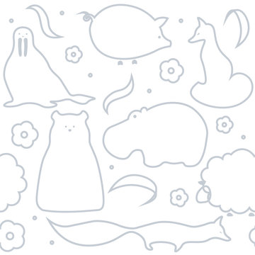 Vector pattern of flat animals seamless background.