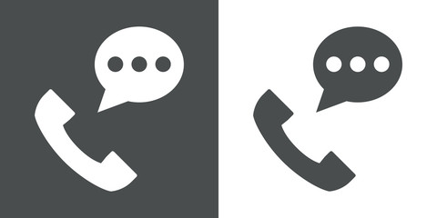 Icono plano telefono con sms gris y blanco