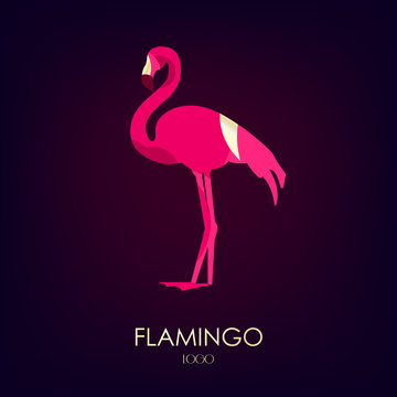 Flamingo vector icon on dark background. Logo. Flat design.