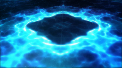 Blue glowing abstract tekustura abstraction, smoke, lines, rectangles on a black background