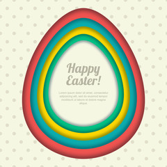 Happy Easter vector greeting card, banner or poster design template. Colorful paper background with Easter eggs frame. Modern material design for holidays.