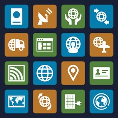 Set of 16 global filled icons