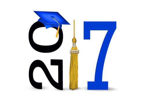blue graduation cap and gold tassel for class of 2017