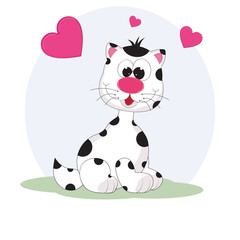 Greeting card cute cat  and hearts.