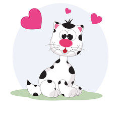 Naklejka premium Greeting card cute cat and hearts.
