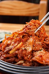 jeyuk bokkeum. stir-fried spicy pork.