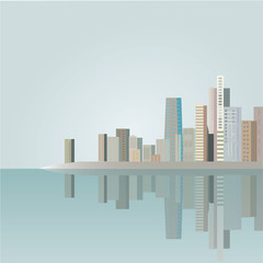Vector illustration with skyscrapers in flat design.Can used for web banner, info graphic and brochure. Urban landscape pastel shades