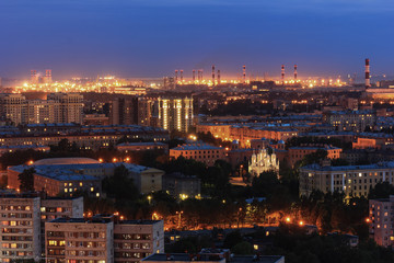 Naklejka premium Night St. Petersburg. View from a skyscraper.