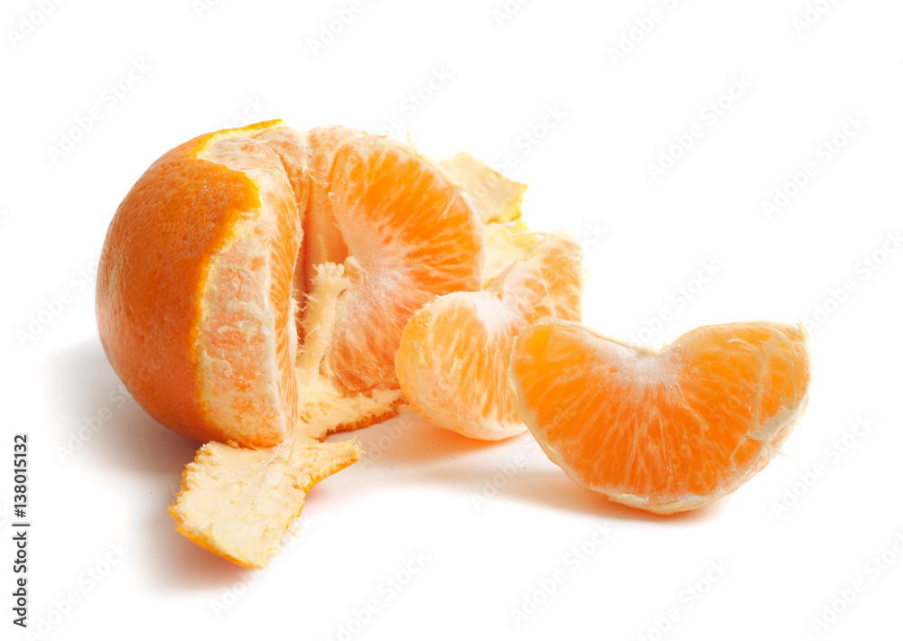 Wall mural ripe tangerine isolated on white background