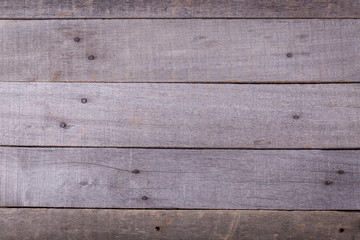 Wood grey grain texture, dark wall background, top view of wooden table