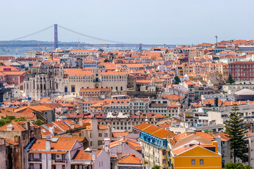 Panoramic view from the viewpoint of the Graça district in Lisbon, Portugal