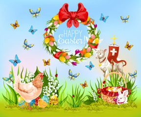 Easter holiday cartoon greeting card design