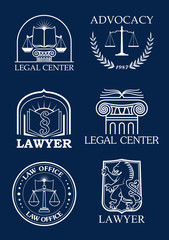 Fototapeta premium Advocacy or lawyer legal vector icons set