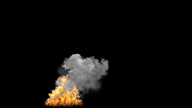 Big scale fire with smoke isolated on black background
