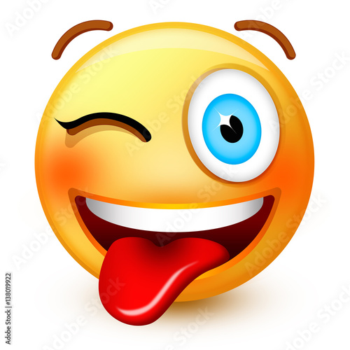 Cute Winking Face Emoticon Or 3d Smiley Emoji With A Smiling