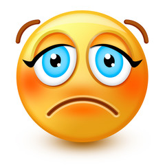 Cute frowning-face emoticon or 3d sad emoji with unhappy mouth curving downward, which explains sadness and regret. - obrazy, fototapety, plakaty