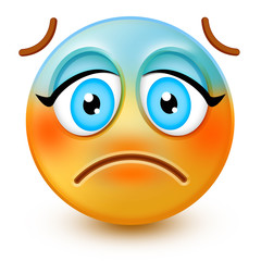 Cute pensive face emoticon or 3d remorseful emoji with cold sweat, that shows a sense of sadness, remorse and regret. It's a distraught-looking emoji which appears to have given up.
