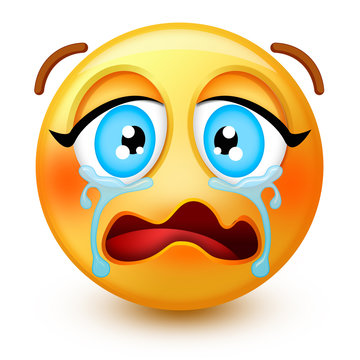 Cute loudly crying-face emoticon or 3d desperate emoji, with tears streaming down both cheeks. It shows sadness, hurt, inconsolable pain and upset.
