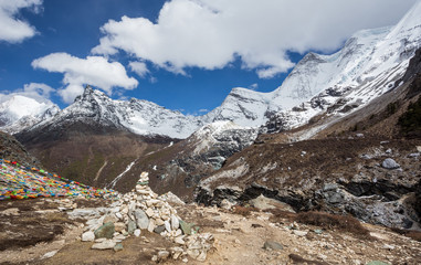 Mountain trail in Yading-China. Path along the ridge leading to summit