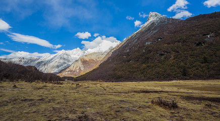 Mountain trail in Yading-China. Path along the ridge leading to summit