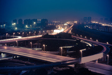 Aerial View of Suzhou overpass at Night in China.