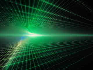 Abstract background element. Grid planes perspective. Retro sci fi style. Time and space concept. Green and black colors.