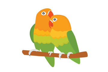 Cartoon tropical lovebird parrot wild animal bird vector illustration.