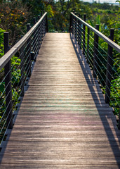 Obraz premium Walkway wooden bridge on sky looking view natural in city