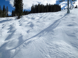 Moguls under chair lift 8 at Purgatory ski area in Colorado