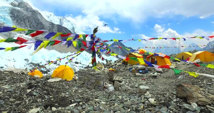 View of the Everest Base Camp on the glacier Khumbu- Nepal Himalayas. 