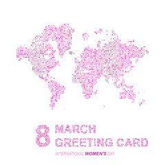 Card International Women's Day on 8 March. Abstract world map in a round and square dots. Flat vector illustration EPS 10