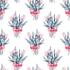 Bouquet. Flowers and bow. Seamless floral pattern 1