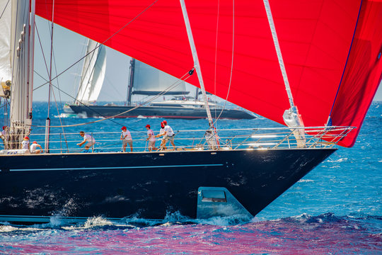 red spinnaker trimmed