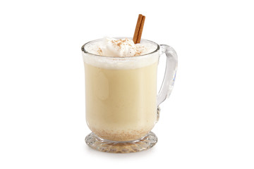 Hot chocolate with cinnimon stick on white