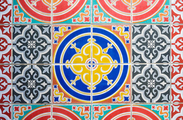 Colorful Vintage style floor tile pattern texture and background. Abstract pattern background over seventy years old tiles for floors and walls.