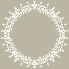 Oriental vector round frame with arabesques and floral elements. Floral fine border with vintage pattern. Greeting card with place for text