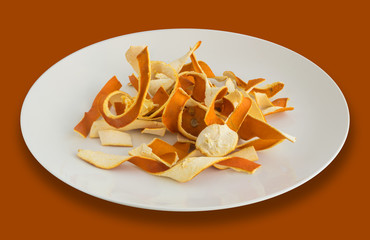 Dry Orange Peel. Zest Photographed with Natural Light Top View