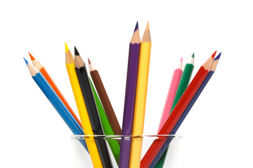 Close-up color pencils isolated on white background, concept of art and education.