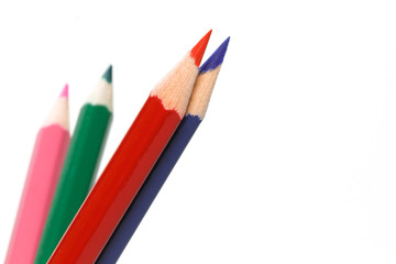 Close-up color pencils isolated on white background, concept of art and education.