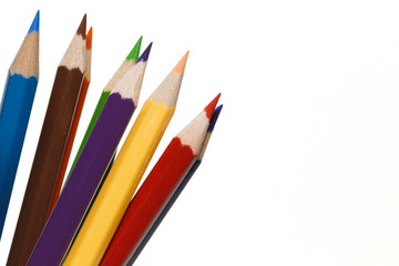 Close-up color pencils isolated on white background, concept of art and education.