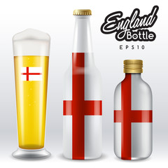 World flag wrapping on beer bottle : England : Vector Illustration