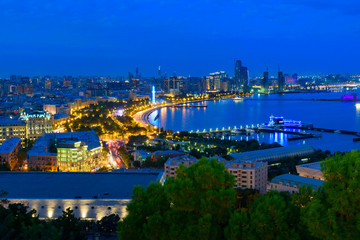 Night view of the city boulevard. Baku