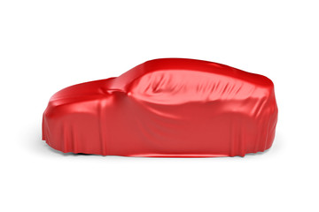 3d rendering of a car covered by red cloth