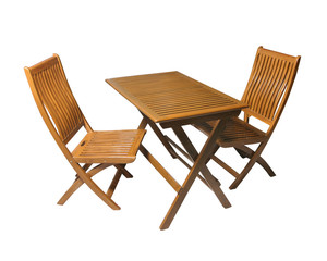 Wooden table with 2 chairs isolated with clipping path.
