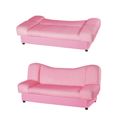 Pink sofa bed with heart pattern fabric isolated with clipping path.
