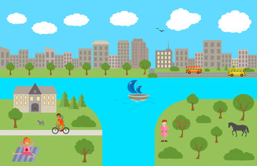 Панорама. Пейзаж. Летние каникулы за пределами города.